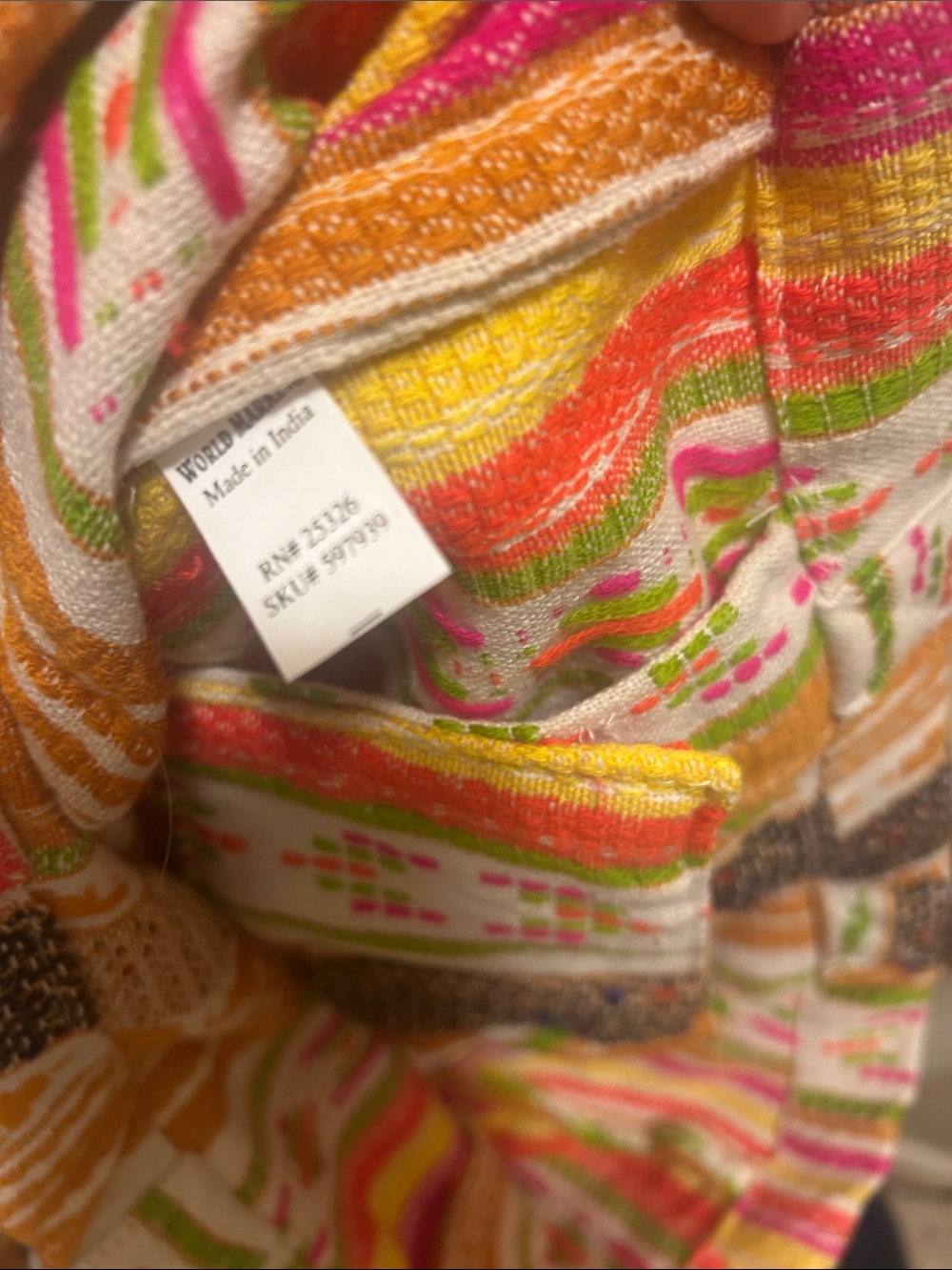 World Market Multicolor Striped Boho Tote Bag - Pink, Orange, Brown - Picture 3 of 6